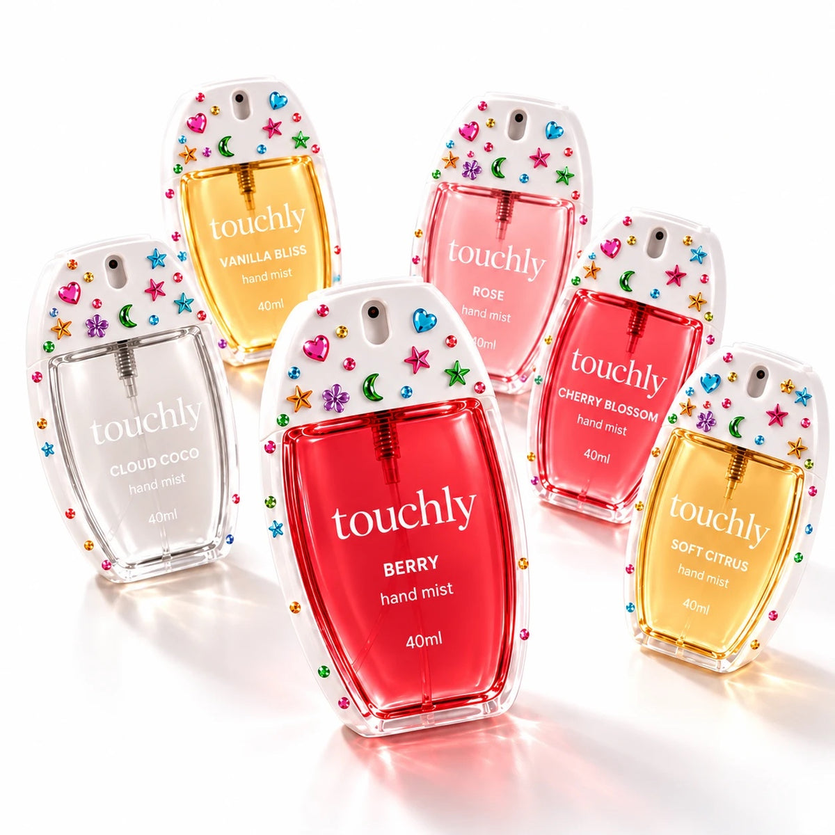 touchly Hand Mist – alle 6 Düfte mit Glitzersteinen